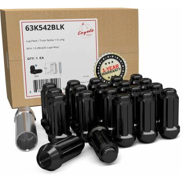 20 Pcs 1/2" Thread Truck 2.00" Long Spline Lug Nuts Black Chrome 6 Spline Hex Fits Chevy C10 K10 GMC C15 C1500  1994-2001 Dodge Ram 1500 Ramcharger 1975-96 Ford F100 F150