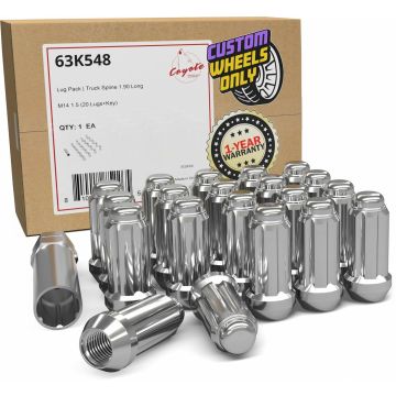 20 Pcs M14x1.5 14x1.5 Thread Truck 2.00" Long Spline Lug Nuts Chrome 6 Spline Hex Fits 1990-99 Chevy C1500 GMC 1500 2012-18 Ram 1500 2019+ Ram 1500 Classic