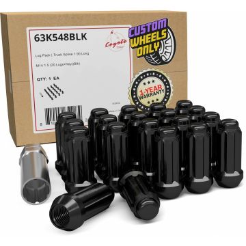 20 Pcs M14x1.5 14x1.5 Thread Truck 2.00" Long Spline Lug Nuts Black Chrome 6 Spline Hex Fits 1990-99 Chevy C1500 GMC 1500 2012-18 Ram 1500 2019+ Ram 1500 Classic