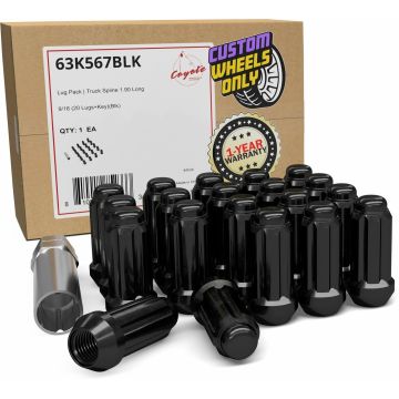 20 Pcs 9/16" Thread Truck 2.00" Long Spline Lug Nuts Black Chrome 6 Spline Hex Fits 2005-11 Dodge Dakota 2003-09 Durango 2002-11 Ram 1500