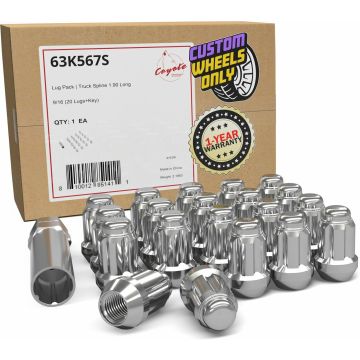 20 Pcs 9/16" Thread Short Truck 1.5" Long Spline Lug Nuts Chrome 6 Spline Hex Fits 2005-11 Dodge Dakota 2003-09 Durango 2002-11 Ram 1500