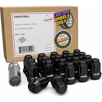 20 Pcs 9/16" Thread Short Truck 1.5" Long Spline Lug Nuts Black Chrome 6 Spline Hex Fits 2005-11 Dodge Dakota 2003-09 Durango 2002-11 Ram 1500