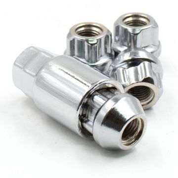 1/2" Thread Open End 0.83" Long Locking Wheel Lug Nuts Lock Chrome Dual Hex Key 13/16" and 3/4" Fits Ford Mustang 1965 to 2014 and Many Vintage Dodge Chevy Ford Vehicles