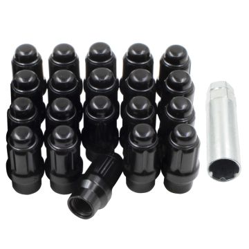 20 Pcs 1/2" Thread ET Bulge Acorn (Extra Thread for Spacers) 1.57" Long Spline Lug Nut Black Chrome Spline Fits Ford Mustang 1965 to 2014 and Many Vintage Dodge Chevy Ford Vehicles