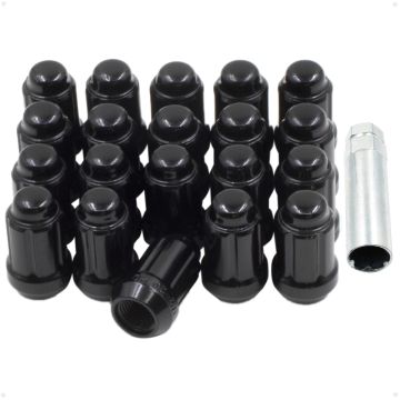 20 Pcs 1/2" Thread Car Spline 1.38" Long Lug Nut Black Spline Fits Ford Mustang 1965 to 2014 and Many Vintage Dodge Chevy Ford Vehicles