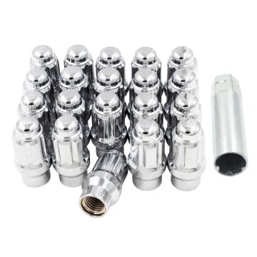 20 Pcs 1/2" Thread ET Bulge Acorn (Extra Thread for Spacers) 1.57" Long Spline Lug Nut Chrome Spline Fits Ford Mustang 1965 to 2014 and Many Vintage Dodge Chevy Ford Vehicles