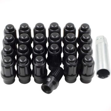 24 Pc 14mm 2.00 Thread ET Bulge Acorn (Extra Thread for Spacers) 1.70 Long Spline Lug Nuts Black Chrome Truck Spline Fits 2003-14 Ford Expedition Lincoln Navigator 2004-14 F150