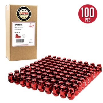 100 Pcs M12 x 1.25 12 x 1.25 Thread Bulge Acorn 35mm 1.38" Long Lug Nuts Red 3/4" 19mm Hex Fits Most Subaru Pass Cars | Nissan Pass Cars with Aftermarket Wheels