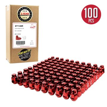 100 Pcs M12 x 1.5 12 x 1.5 Thread Bulge Acorn 35mm 1.38" Long Lug Nuts Red 3/4" 19mm Hex Fits Many Chevy Honda Passenger Cars | Toyota Pass Cars with Aftermarket Wheels