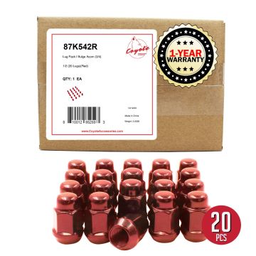 20 Pcs 1/2"-20 Thread Bulge Acorn 35mm 1.38" Long Lug Nuts Red 3/4" 19mm Hex Fits 1964-14 Ford Mustang | 1959-86 Jeep CJ | 1987-18 Jeep Wrangler | 1993-10 Grand Cherokee