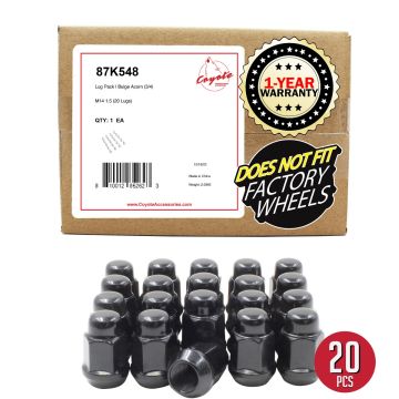 20 Pcs M14x1.5 14x1.5 Thread Bulge Acorn 35mm 1.38" Long Lug Nuts Black 3/4" 19mm Hex Fits 2010+ Chevy Camaro | Dodge Charger Challenger | 2014+ Ford Mustang