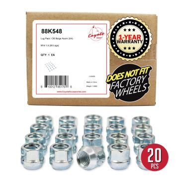 20 Pcs M14x1.5 14x1.5 Thread Open End Bulge Acorn 21mm 0.84" Long Lug Nuts Zinc 3/4" 19mm Hex Fits Camaro | 300 | Charger Challenger | 2014+ Ford Mustang | 2018+ Jeep Wrangler