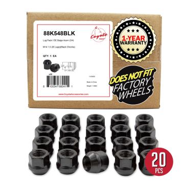 20 Pcs M14x1.5 14x1.5 Thread Open End Bulge Acorn 21mm 0.84" Long Lug Nuts Black 3/4" 19mm Hex Fits Camaro | 300 | Charger Challenger | 2014+ Ford Mustang | 2018+ Jeep Wrangler